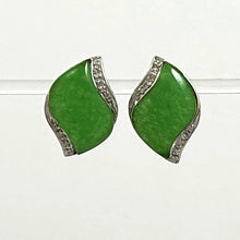 Load image into Gallery viewer, 14K Yellow Gold Omega Clip Diamond Green Jade Earrings