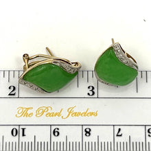 Load image into Gallery viewer, 14K Yellow Gold Omega Clip Diamond Green Jade Earrings