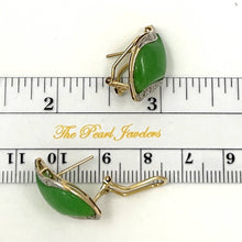 Load image into Gallery viewer, 14K Yellow Gold Omega Clip Diamond Green Jade Earrings