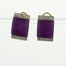 Load image into Gallery viewer, 14K Yellow Gold Omega Clip Diamond Cabochon Lavender Jade Earrings