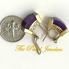 Load image into Gallery viewer, 14K Yellow Gold Omega Clip Diamond Cabochon Lavender Jade Earrings