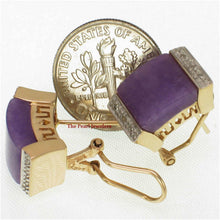 Load image into Gallery viewer, 14K Yellow Gold Omega Clip Diamond Cabochon Lavender Jade Earrings
