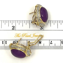 Load image into Gallery viewer, 14K Yellow Gold Omega Clip Diamond Lavender Jade Earrings