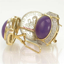 Load image into Gallery viewer, 14K Yellow Gold Omega Clip Diamond Lavender Jade Earrings