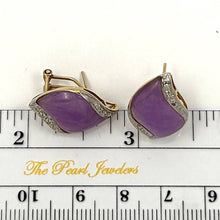 Load image into Gallery viewer, 14K Yellow Gold Omega Clip Diamond Lavender Jade Earrings