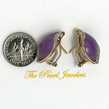 Load image into Gallery viewer, 14K Yellow Gold Omega Clip Diamond Lavender Jade Earrings