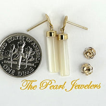 Load image into Gallery viewer, 14K Yellow Gold Oriental Dangle Tube White Mother of Pearl Earrings