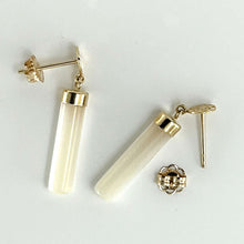Load image into Gallery viewer, 14K Yellow Gold Oriental Dangle Tube White Mother of Pearl Earrings