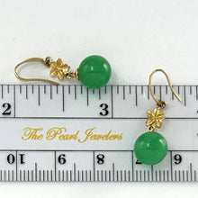 Load image into Gallery viewer, 14K Yellow Gold Hawaiian Plumeria Green Jade Hook Earrings