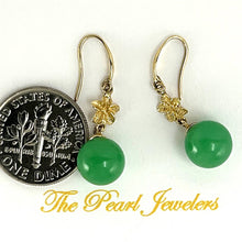 Load image into Gallery viewer, 14K Yellow Gold Hawaiian Plumeria Green Jade Hook Earrings