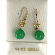 Load image into Gallery viewer, 14K Yellow Gold Hawaiian Plumeria Green Jade Hook Earrings