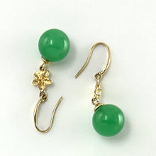 Load image into Gallery viewer, 14K Yellow Gold Hawaiian Plumeria Green Jade Hook Earrings
