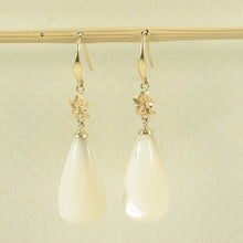 Load image into Gallery viewer, 14K Yellow Gold Hawaiian Plumeria White Mother of Pearl Hook Earrings