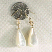 Load image into Gallery viewer, 14K Yellow Gold Hawaiian Plumeria White Mother of Pearl Hook Earrings