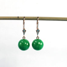Load image into Gallery viewer, 14K Rose Gold Round Green Jade Drop Earrings