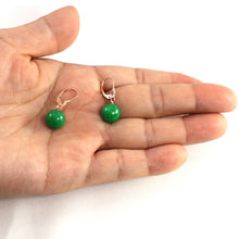 Load image into Gallery viewer, 14K Rose Gold Round Green Jade Drop Earrings