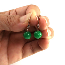 Load image into Gallery viewer, 14K Rose Gold Round Green Jade Drop Earrings