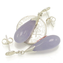 Load image into Gallery viewer, Solid Silver 925 Oriental Raindrop Lavender Jade Dangle Stud Earrings