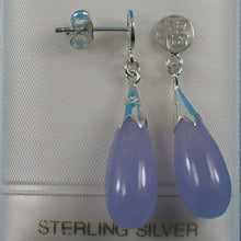 Load image into Gallery viewer, Solid Silver 925 Oriental Raindrop Lavender Jade Dangle Stud Earrings
