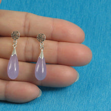 Load image into Gallery viewer, Solid Silver 925 Oriental Raindrop Lavender Jade Dangle Stud Earrings