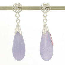 Load image into Gallery viewer, Solid Silver 925 Oriental Raindrop Lavender Jade Dangle Stud Earrings