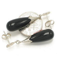 Load image into Gallery viewer, Solid Silver 925 Oriental Good Luck Black Onyx Dangle Stud Earrings