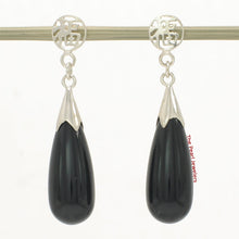 Load image into Gallery viewer, Solid Silver 925 Oriental Good Luck Black Onyx Dangle Stud Earrings