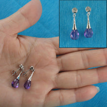 Load image into Gallery viewer, Solid Sterling Silver 925 Amethyst & Cubic Zirconia Earrings