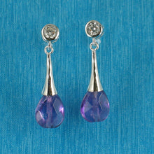 Load image into Gallery viewer, Solid Sterling Silver 925 Amethyst & Cubic Zirconia Earrings