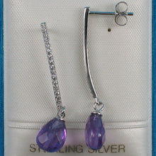 Load image into Gallery viewer, Solid Sterling Silver 925 Amethyst & Cubic Zirconia Earrings (Raindrop)
