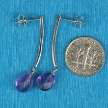 Load image into Gallery viewer, Solid Sterling Silver 925 Amethyst & Cubic Zirconia Earrings (Raindrop)