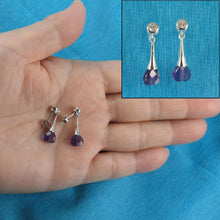 Load image into Gallery viewer, Solid Sterling Silver 925 Amethyst Heart & Cubic Zirconia Earrings