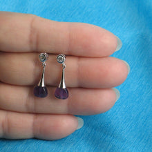 Load image into Gallery viewer, Solid Sterling Silver 925 Amethyst Heart & Cubic Zirconia Earrings