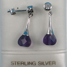 Load image into Gallery viewer, Solid Sterling Silver 925 Amethyst Heart & Cubic Zirconia Earrings
