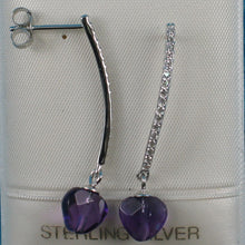 Load image into Gallery viewer, Solid Sterling Silver 925 Amethyst Heart & Cubic Zirconia Earrings
