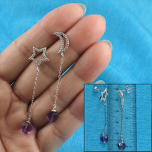 Load image into Gallery viewer, Solid Sterling Silver 925 Moon & Star Amethyst & Cubic Zirconia Earrings