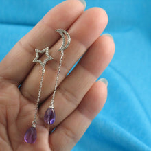 Load image into Gallery viewer, Solid Sterling Silver 925 Moon & Star Amethyst & Cubic Zirconia Earrings
