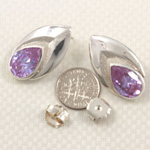 Load image into Gallery viewer, Solid Sterling Silver 925 lab-created purple Amethyst Pear Stud Earrings
