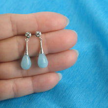 Load image into Gallery viewer, Solid Sterling Silver 925 Aquamarine & Cubic Zirconia Earrings
