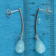 Load image into Gallery viewer, Solid Sterling Silver 925 Aquamarine & Cubic Zirconia Earrings (Raindrop)