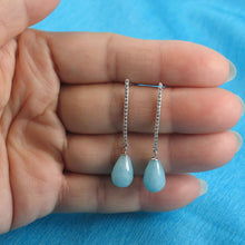 Load image into Gallery viewer, Solid Sterling Silver 925 Aquamarine & Cubic Zirconia Earrings (Raindrop)