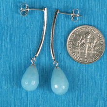 Load image into Gallery viewer, Solid Sterling Silver 925 Aquamarine & Cubic Zirconia Earrings (Raindrop)