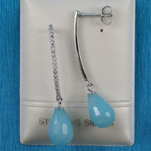Load image into Gallery viewer, Solid Sterling Silver 925 Aquamarine & Cubic Zirconia Earrings (Raindrop)