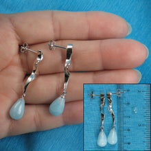 Load image into Gallery viewer, Solid Sterling Silver 925 Lightning Dangle Aquamarine Earrings