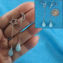 Load image into Gallery viewer, Solid Sterling Silver 925 Moon & Star Aquamarine & Cubic Zirconia Earrings