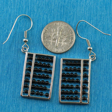 Load image into Gallery viewer, Solid Sterling Silver 925 Black Onyx Abacus Hook Earrings