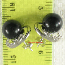 Load image into Gallery viewer, Solid Sterling Silver 925 Black Onyx & CZ Stud Earrings