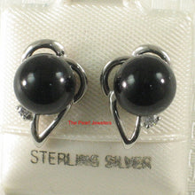 Load image into Gallery viewer, Solid Sterling Silver 925 Black Onyx & CZ Stud Earrings