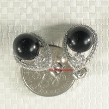 Load image into Gallery viewer, Solid Sterling Silver 925 Black Onyx & CZ Flower Stud Earrings