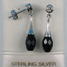 Load image into Gallery viewer, Solid Sterling Silver 925 Black Onyx & Cubic Zirconia Earrings